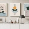 Canvas Wall Art, Abstract Framed Portrait of runge textured circles in Boho style