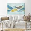 Canvas Wall Art, Abstract Framed Portrait of feather and blue line art background pattern