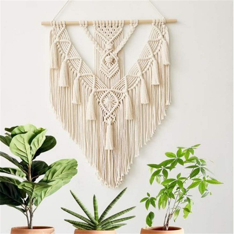 Macrame Woven Wall Hanging - Hemp Rope Boho Chic Art Tassel - Handmade Home Decor