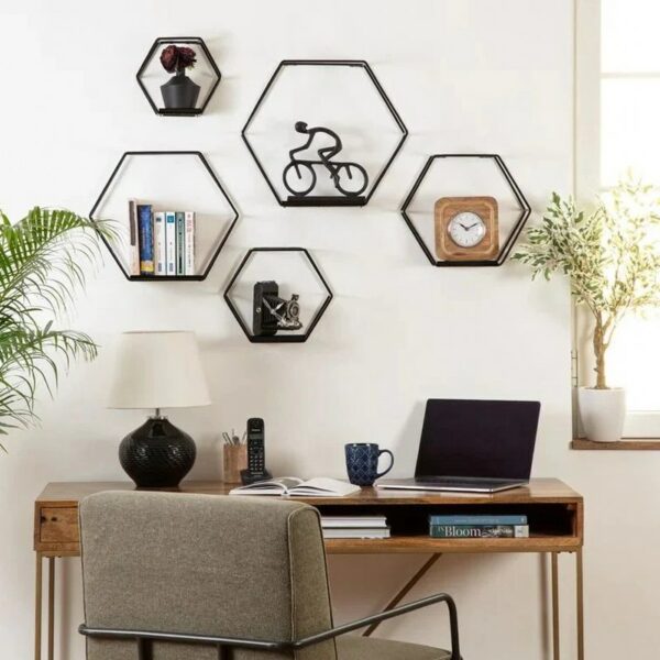 Set of 5 Hexagon Wall Decor Shelf