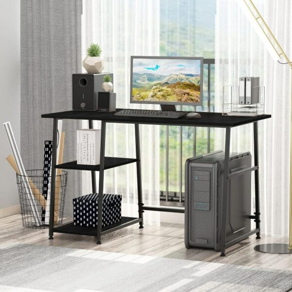 Home Office Desk with Two Tier Shelves and Steel Frame