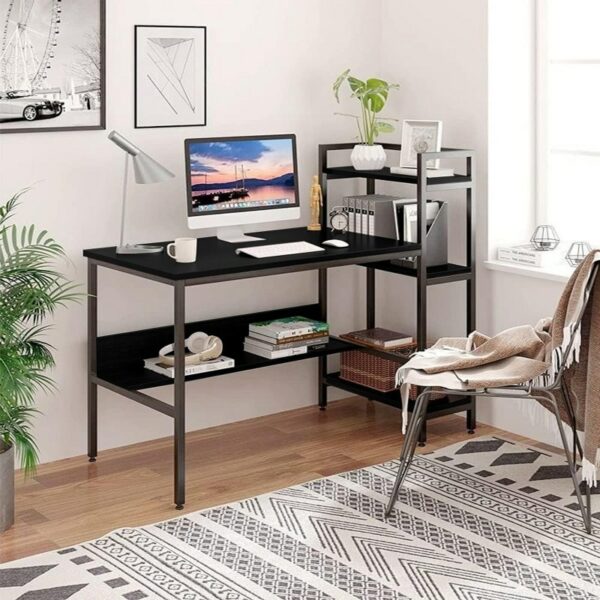 Modern Wood Desk with Four Tier Storage Shelves