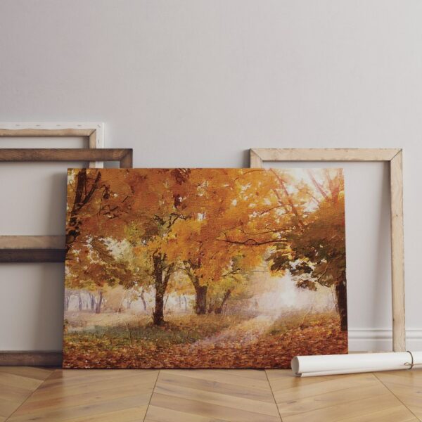 Golden Tree Sunset Fallen Leaves Autumn Landscape Canvas