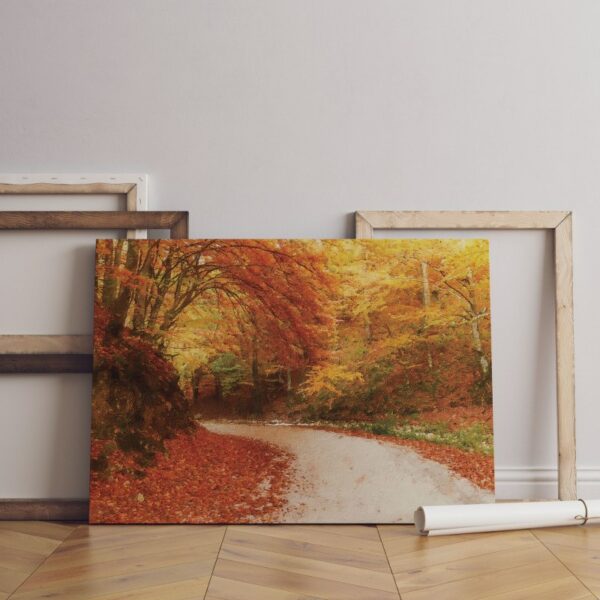 Road In Autumn Forest Canvas Wall Art