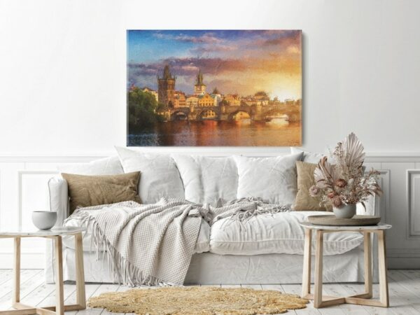 Landscape with Charles Bridge reflected in river Canvas Wall Art