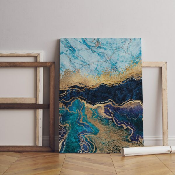 Abstract blue marble texture gold foil and glitter Canvas Wall Art