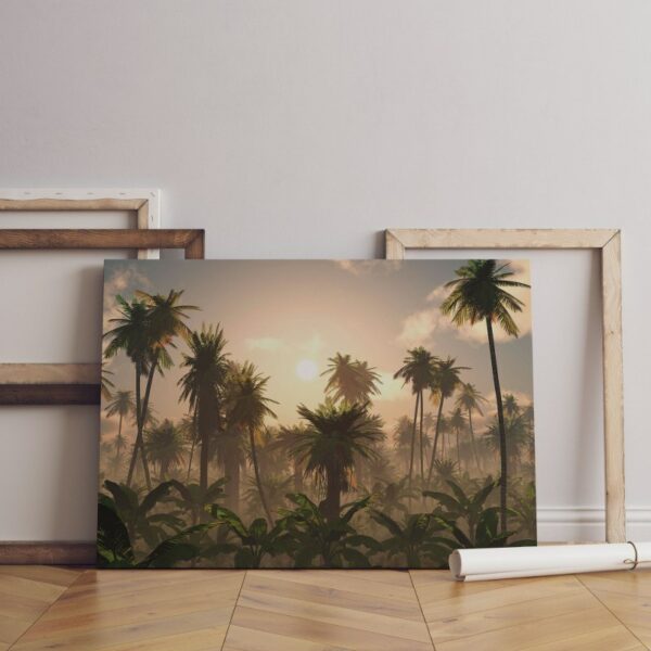 Leafy Palm Trees On A Black Base Printed  On Canvas Wall Art