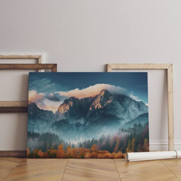 Spring Mountain Landscape With Snow And Forest Canvas Wall Art