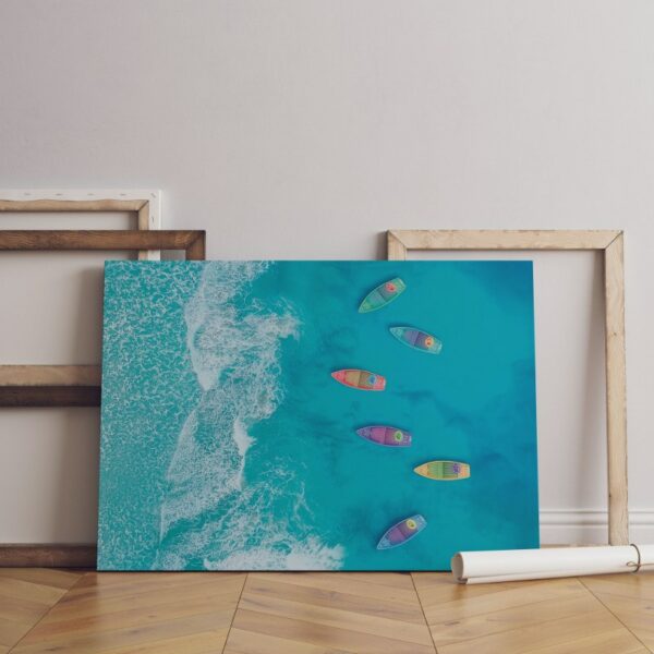 Colorful boats in the sea in early morning Canvas Wall Art