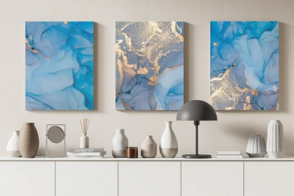 Set of 3 Natural luxury abstract fluid art