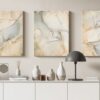 Set of 3 of white and gold marble wall with a gold stripe