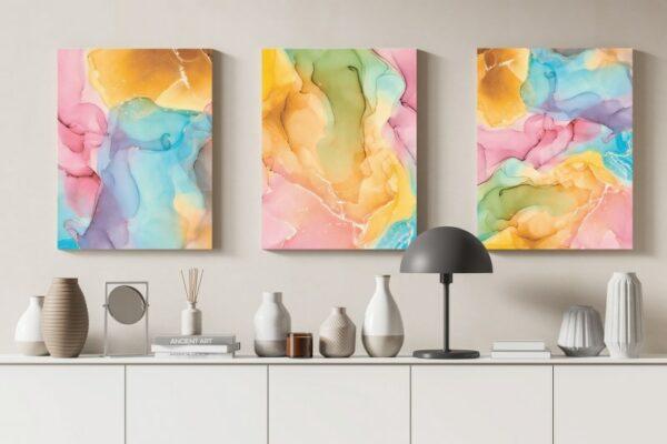 Set of 3 of Colorful Abstract Marble Texture Pattern