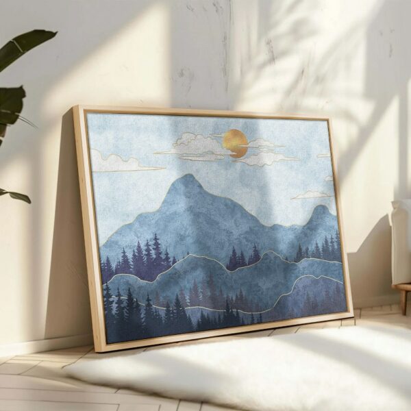 Abstract Framed Portrait of silhouettes of mountains with trees Wall Art