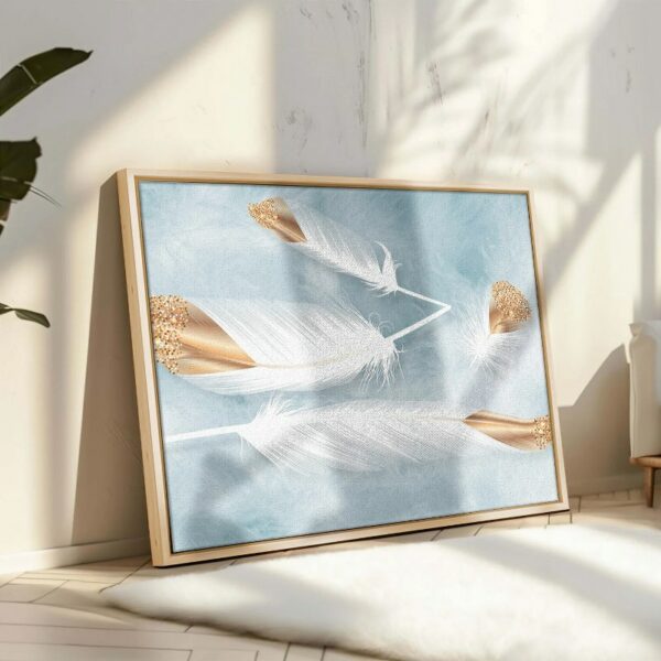 Abstract Framed Portrait of White and gold feathers Wall Art