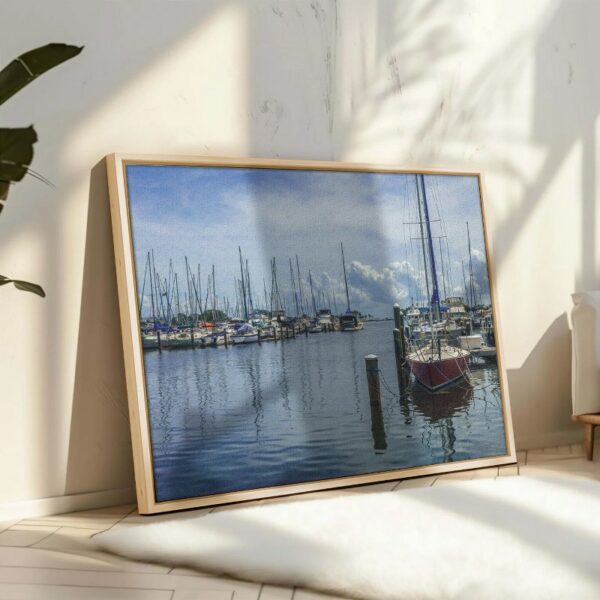 Abstract Framed Portrait of Shoreline view of yachts on calm