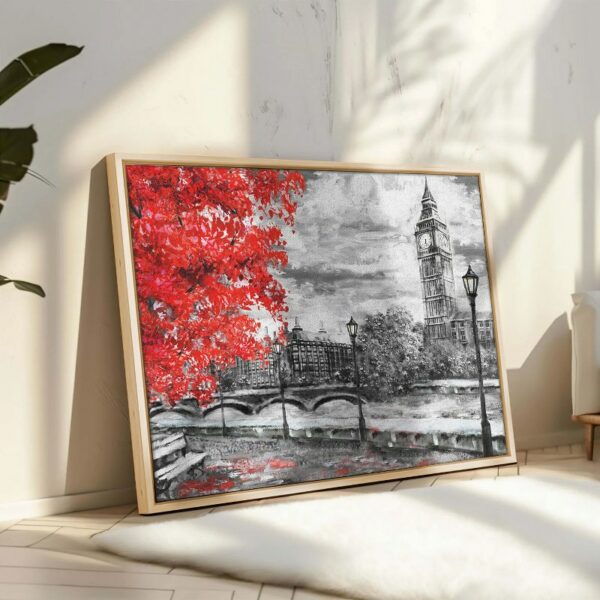 Abstract framed portrait of big ben and red tree