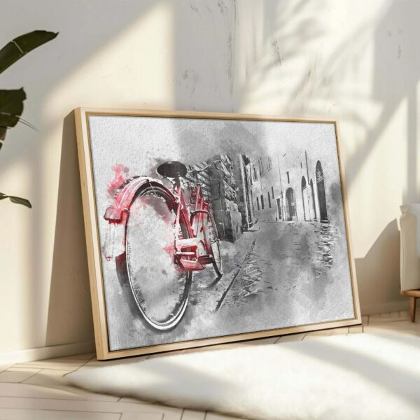 Abstract Framed Portrait of retro vintage red bike on street