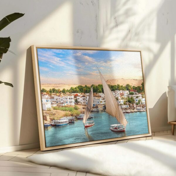 Traditional view aswan nile sailboats egypt Printed Framed Canvas wall art