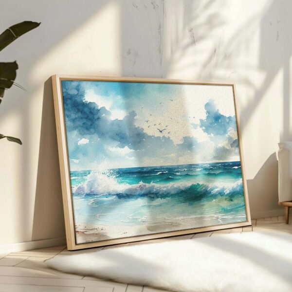 Illustration Blue Sea watercolor Framed Canvas wall art