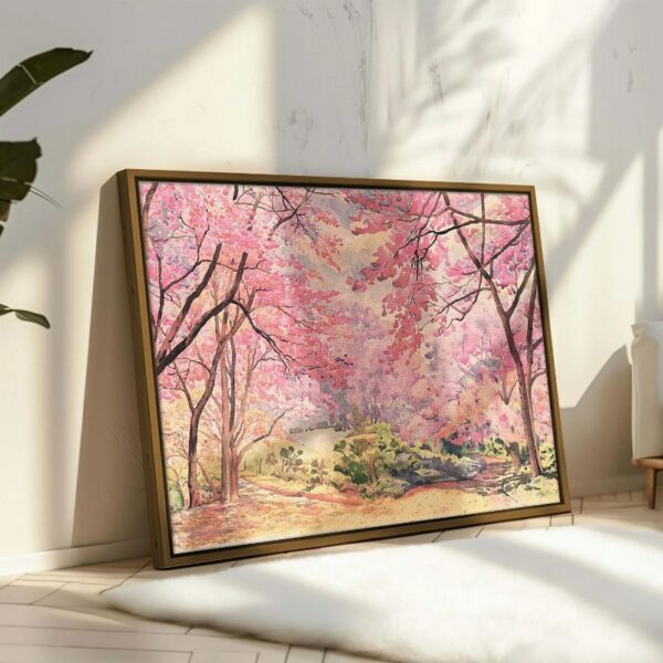 Abstract framed portrait of landscape pink flower of wild cherry tree Framed wall art