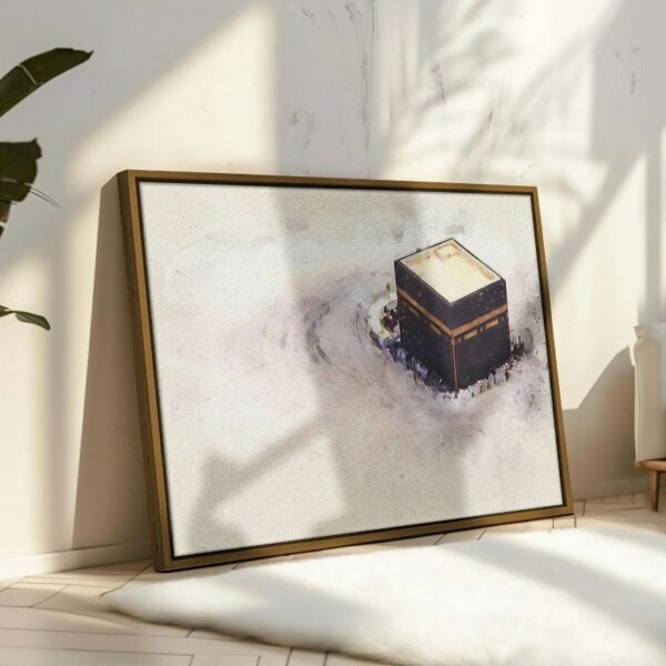 Abstract framed portrait of drawing of the kaaba prayer in mecca