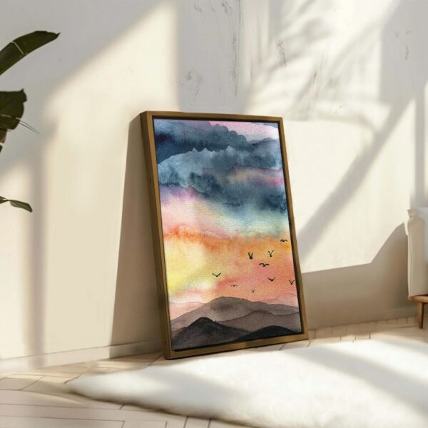 Landscape Sky with clouds and birds Mountain Design framed wall art