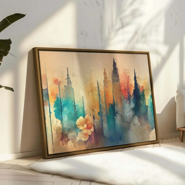 Abstract art with watercolor stain framed wall art