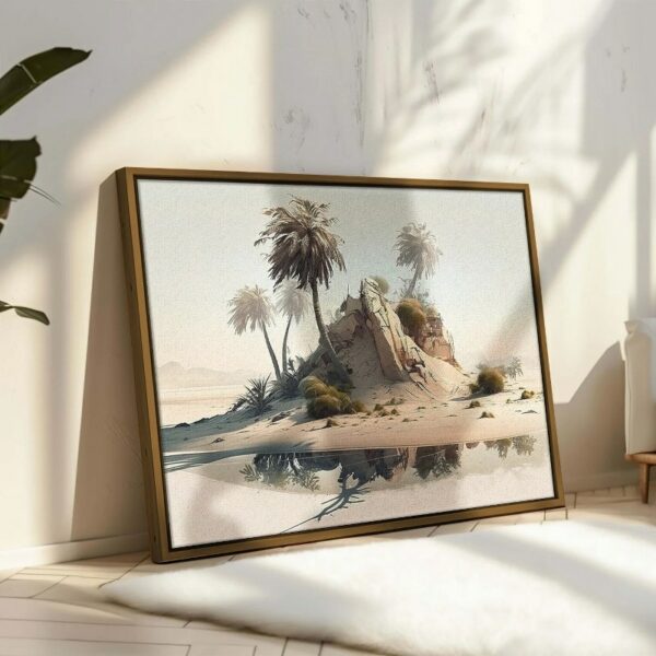 Desert scene with palm trees desert island framed wall art