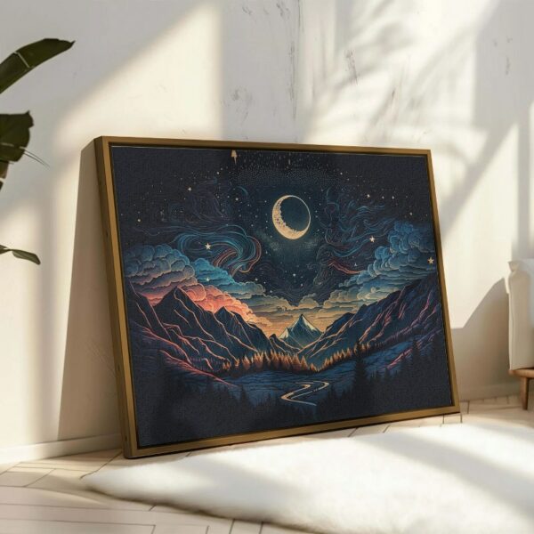 Illustration night sky with stars moon constellation framed wall art