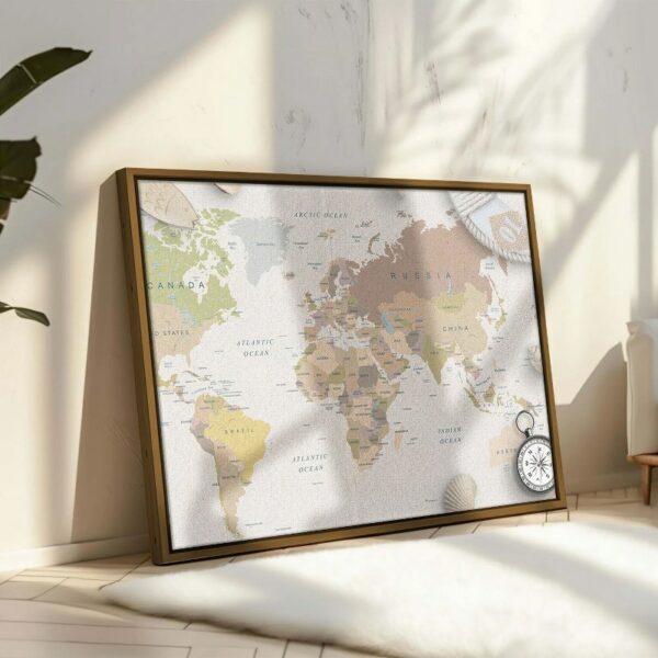 Sea travel things world map composition framed wall art