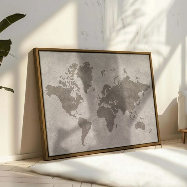 World map isolated concrete framed wall art