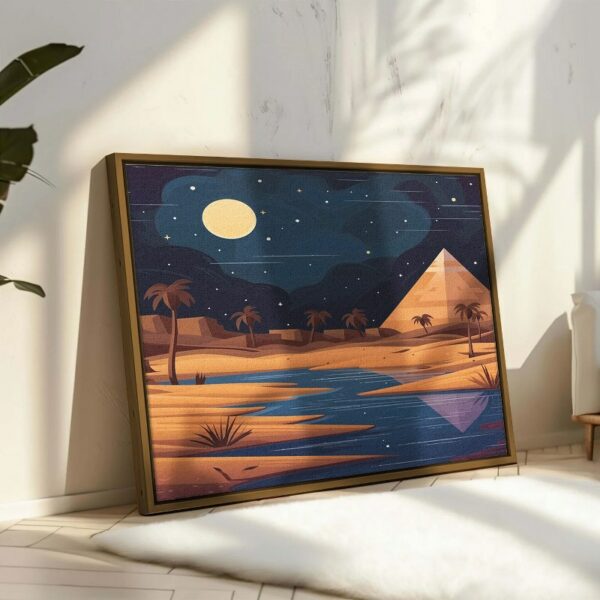 Egyptian Pyramids At Sunset with palm trees Printed Framed Wall Art