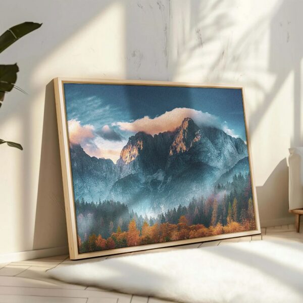 Spring Mountain Landscape With Snow And Forest Canvas Wall Art