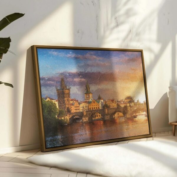 Landscape with Charles Bridge reflected in river Canvas Wall Art