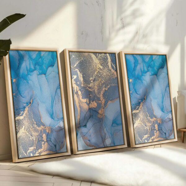 Set of 3 Natural luxury abstract fluid Framed Wall Art