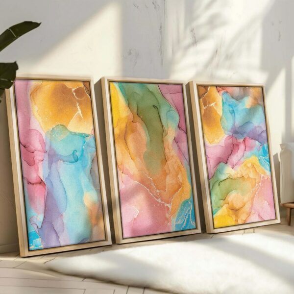 Set of 3 of Colorful Abstract Marble Texture Pattern Framed Wall Art