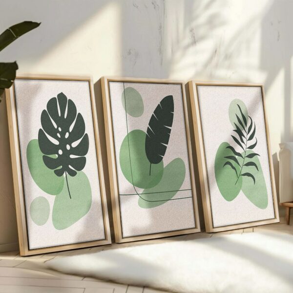 Set of 3 of Color Plant Green Leaf Botanical Framed Wall Art