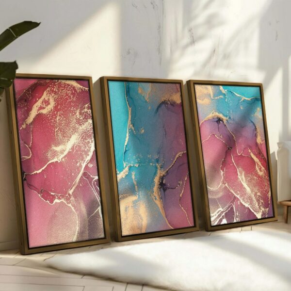 Set of 3 of Abstract Marble Texture Pattern Framed Wall Art