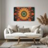 Colorful Flower Design With Green Center Printed On Canvas Wall Art