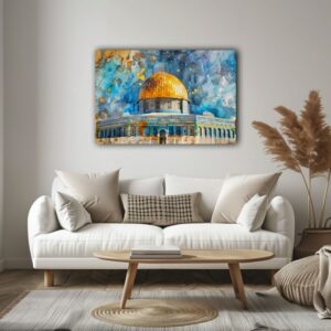 قبة الصخرة في القدس مع قبة ذهبية جميلة مطبوعة على قماش