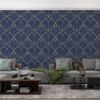 Abstract blue art deco seamless pattern Fabric Wallpaper Covers an area ​​up to 4.2mX3m with adhesive and smoothing tool