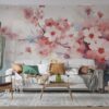 Acrylic paintings of spring blossoms Fabric Wallpaper Covers an area ​​up to 4.2mX3m with adhesive and smoothing tool