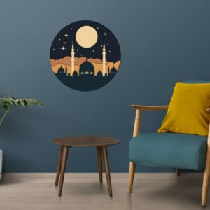 3D Wood Wall Art Wall art featuring a night mosque with the moon – a serene Islamic touch