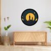 3D Wood Wall Art Illustration a mosque silhouette under a night sky with a large full moon with black frame