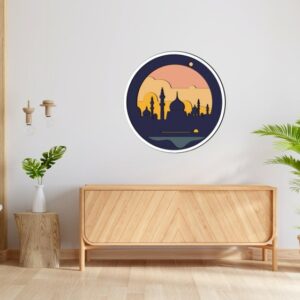 3D Wood Wall Art A mosque silhouette against a sunset sky