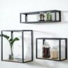 Set of 3 Industrial black Metal Box Shelves