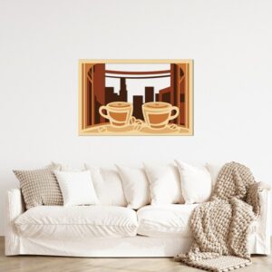 3D Wooden Coffee Corner Modern Wall Art 80x53