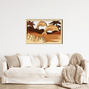 3D Wooden Tropical Dolphin Modern Wall Art 80x53