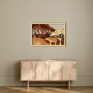 3D Wooden Safari Elephant Modern Wall Art 80x53