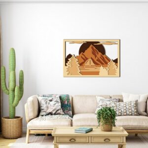 3D Wooden Mountain Landscape Modern Wall Art 80x53